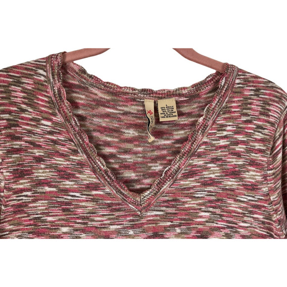 Love Women's Large Pink Cream Long Sleeve Knit Blouse Multicolor V-Neck - Picture 8 of 13